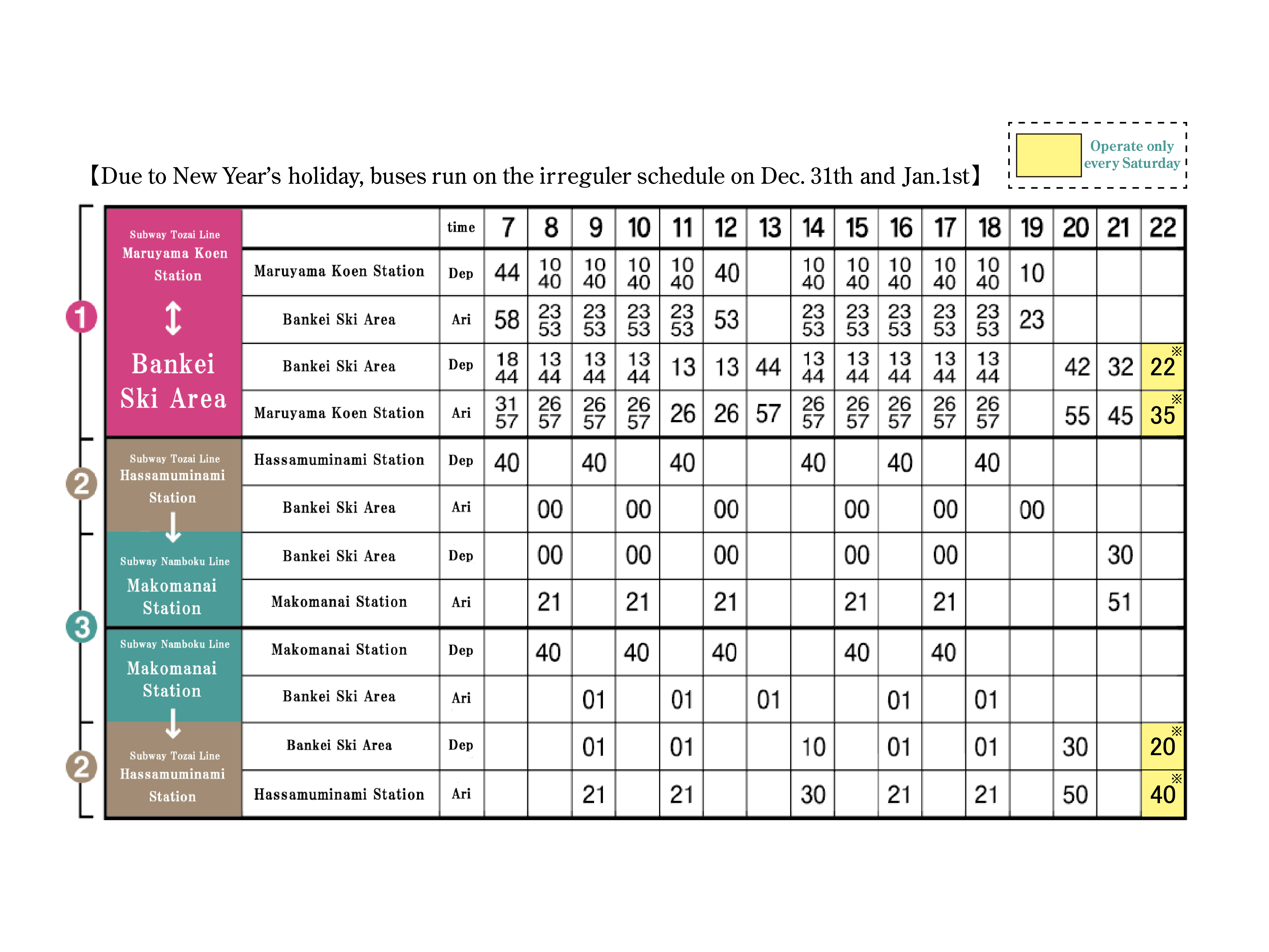 Winter route timetable