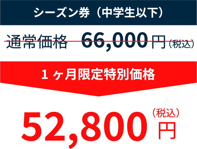 シーズン券（中学生以下）　66,000円のところ52,800円